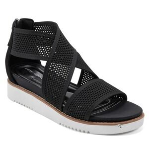 Easy Spirit Women's Black Mesh‎ Wedge Sandals Comfort Wander Flat Shoes 10 WIDE